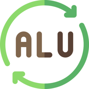 The image shows the letters ALU in bold, brown font, surrounded by a green circular arrow, suggesting a process or cycle. The background is light gray.