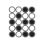 A 4x4 grid of circles, with alternating filled and unfilled black circles, creating a checkerboard pattern on a white background.