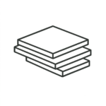 A minimalist line drawing of three rectangular sheets stacked in a neat pile, viewed from an angle to show their thickness and edges.