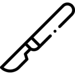 A simple black and white line drawing of a surgical scalpel with a straight handle and a triangular blade, shown at an angle—ideal for illustrating custom fabrication or precision medical tools.