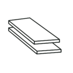 A simple black and white line drawing of two rectangular wooden planks stacked slightly askew, with one plank resting above the other against a plain white background.