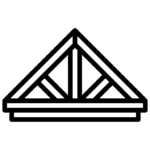 Black and white line drawing of a triangular roof truss structure, showing support beams and a horizontal base, commonly used in Industrial Metal Products for robust architectural frameworks.